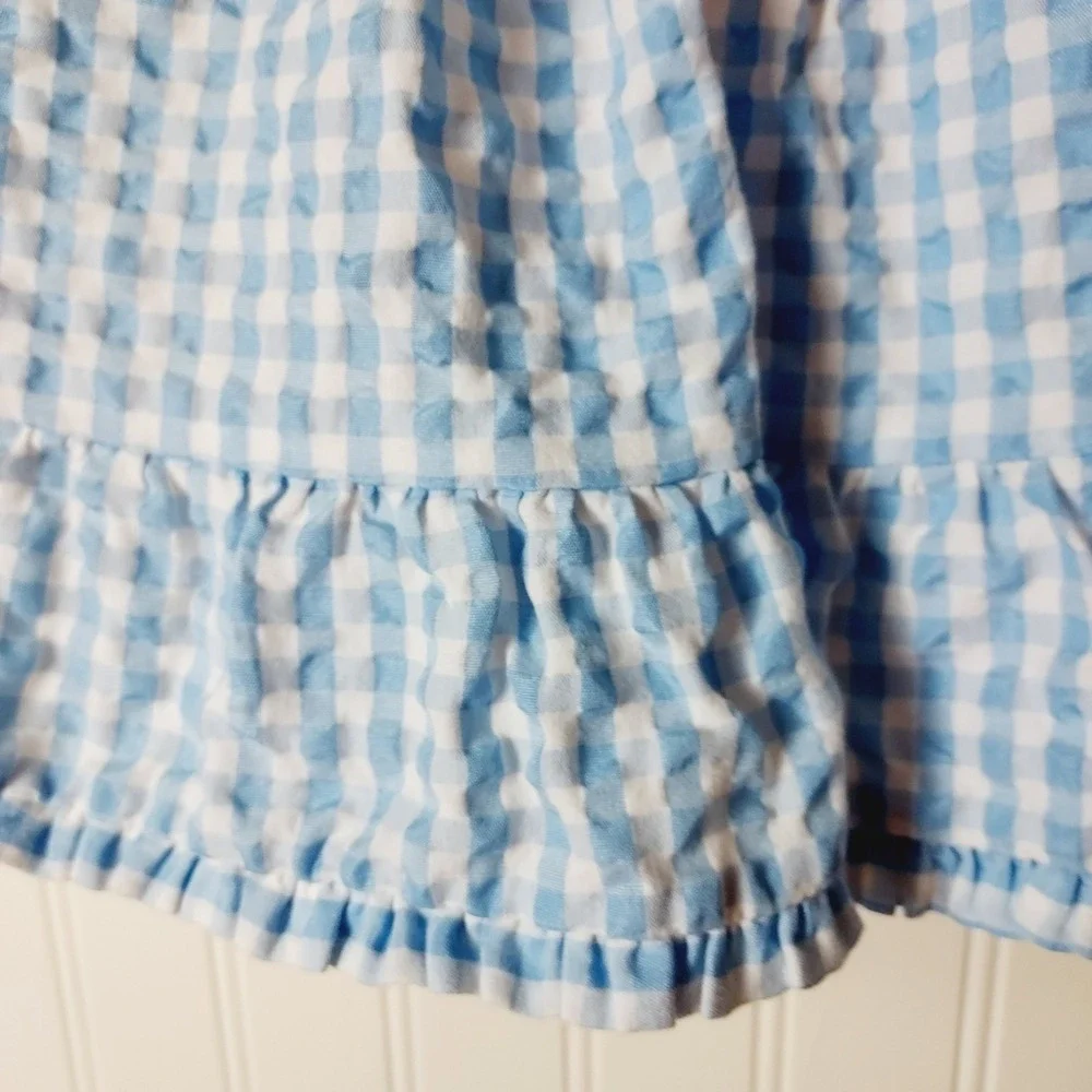Tahari Gingham Dress Kids 3-6M Blue Smocked Peter Pan Collar Floral Embroidered
